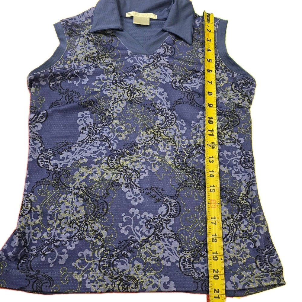 Nike Golf Sphere Dry Women's Sleeveless Polo Shirt Size XS Blue Paisley Floral